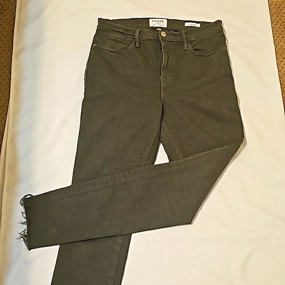 Frame Le High Skinny Jeans Women’s Size 29 Olive Green Stretch Denim Pockets‎